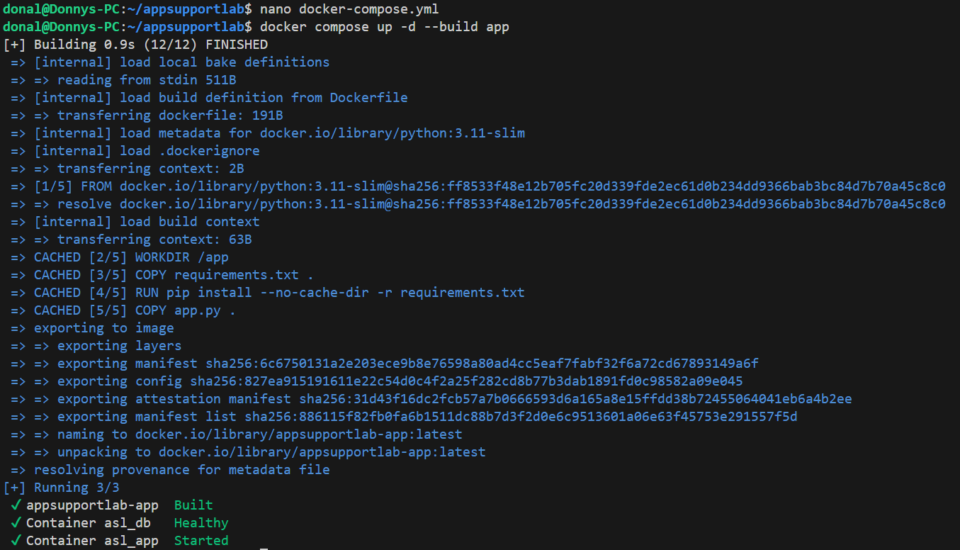 Editor and docker compose up -d --build app showing new APP_API_KEY deployed