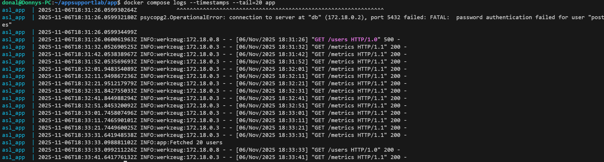 Post-fix log tail: no new authentication failures